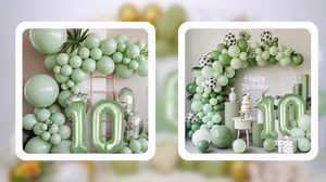 Sage Green Number 10 Balloons, Green 10 Number Balloons, 10th Number Balloons, Olive Green Cream White Foil Star Heart Balloon With Long Balloon For 10th Birthday Party 1st Baby Shower Decorations