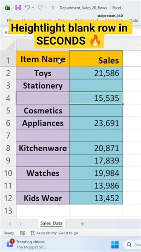 How to highlight blank rows in seconds?#skillprotech_360 #excel #shortviral #youtuber