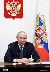 Russian President Vladimir Putin addresses participants of the Moscow Conference on International Security (MCIS) via a video link at the Novo-Ogaryovo state residence, outside Moscow, Russia, Tuesday, Aug. 16, 2022. (Mikhail Klimentyev, Sputnik, Kremlin Pool Photo via AP Stock Photo - Alamy