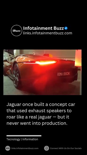 Infotainment Buzz on Instagram: "Jaguar once did something wild and unforgettable in car history. They built a concept car that didn’t just look powerful — it sounded powerful too! This prototype used a special speaker system inside its exhaust that played sounds mimicking the roar of a real jaguar — the animal — to make the experience feel alive and dramatic. ￼ Think about that: instead of traditional engine noise, the car growled like a big cat, blurring the line between machine and beast. It 