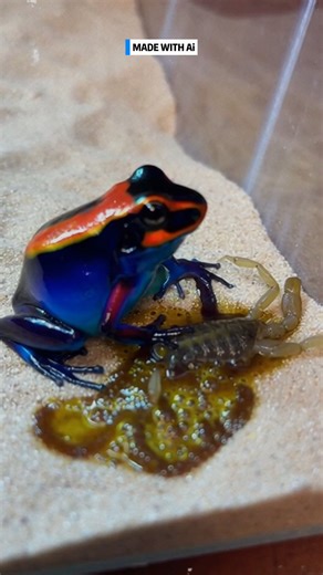 The Obsidian Dart Frog absorbed the corrosive spray of the Acid-Spray Scorpion. This toxic paradox triggered the predator's finality sequence. # #ObsidianDartFrog #AcidSprayScorpion ⚙️ AI-generated dramatization — No real insects or creatures are involved in these visuals. | Insects Zone