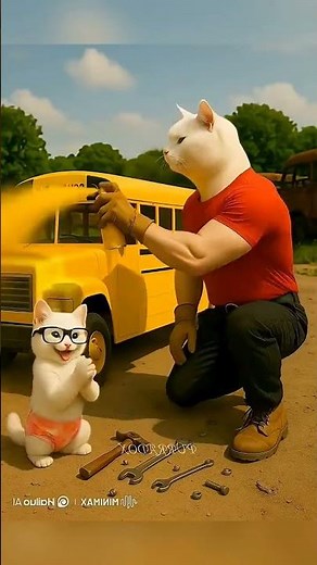 (02)The kitten got teased for playing with a cardboard American school bus # Coffin dance song cover