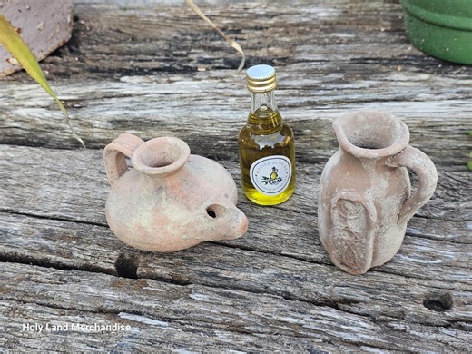 Biblical Clay Oil Lamp   Small Clay Jar and Olive Oil Bottle – Handmade Holy Land Set – Ancient-style - Etsy Canada