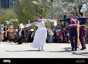Chicago, Illinois, USA - May 05, 2018 Members of Polonia, polish folk song and dance ensemble, wearing traditional clothing, perform polish traditiona Stock Photo - Alamy