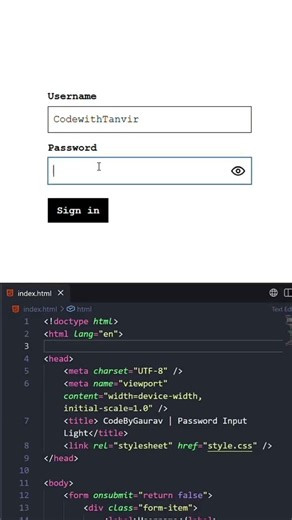 Animated Input Field Login Form 🔥 | HTML CSS JS #shorts