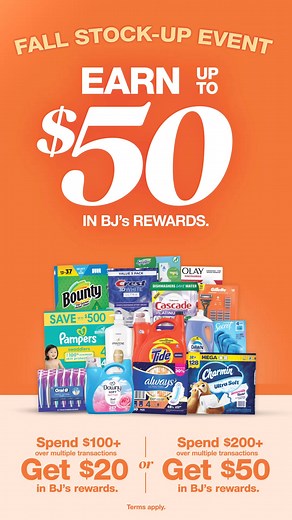 Spend $100 in multiple shops, get $20 in BJ’s rewards. Spend $200 , get $50 in BJ’s rewards. Terms apply. | BJ's Wholesale Club