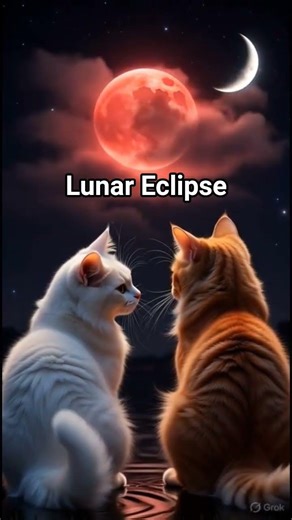 Moon Eclipse Night with Two Cute Cats 🐾🌙#short
