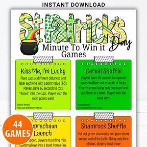 St. Patrick's Day Minute to Win It Games | Fun Printable St. Patty's Day Party Games for Kids, Teens & Adults | Classroom Party Games - Etsy