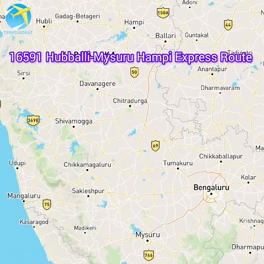 🌍 16591 Hubballi -Mysuru Hampi Express Route 🚂🚂🚂 #hubli #MYSURU #hampi #express #railway #route #map | Ballari Jn. Rail Info