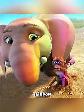 the monkey and elephant dyed themselves purple then they ran to show off in front of the chameleon