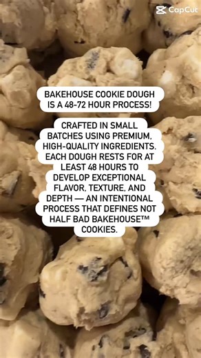 Did you know our Bakehouse cookies is a 48-72 hour process?! Crafted in small batches using premium, high-quality ingredients. Each dough rests at least 48 hours to develop exceptional flavor, texture, and depth — an intentional process that defines Not Half Bad Bakehouse™ cookies. Because extraordinary cookies start with extraordinary care. 🍪 | Not Half Bad Bakehouse️