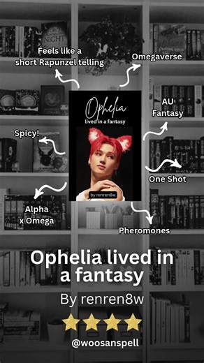 Ophelia Lived in a Fantasy by renren8w ⭐️⭐️⭐️⭐️ This was such a fun little one-shot and exactly what I wanted it to be, in the best way. It’s short, steamy, and intentionally atmospheric, fully leaning into that dreamy, sensual energy inspired by Taylor Swift’s Ophelia. The fic knows its vibe and commits to it completely, which is why it works so well. Set in an omegaverse AU 🌙✨, we get fox prince Wooyoung and panther San, which is already such a visually rich and compelling pairing. The animal
