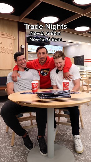 690K views · 9.7K reactions | Trade Nights are back at participating Tims restaurants across Canada! On November 6 & 13 from 6 - 8 PM, bring your Tims NHL® Trading Cards and binders to swap icons, legends, rookies and more. See you there! Find a Trade Night near you at www.timhortons.ca/hockeycards. Canada Only. © 2025 NHL. All Rights Reserved. © The Upper Deck Company. © NHLPA. © Tim Hortons, 2025 #TimHortons | Tim Hortons | Facebook