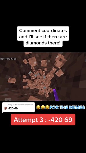 😂😂😂FOR THE MEMES - Attempt 3. Comment coordinates and I’ll see if there are diamonds there! #fyp #foryou #minecraft #mcdiamondhunt