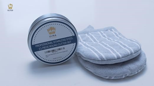 Round Biscuit Cookie Cutter Set - 11 Graduated Stainless Steel Circle Pastry Cutters