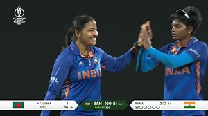 Fahima Khatun looks to sweep Rana, misses and is trapped in front. India review successfully again 👏 | ICC - International Cricket Council
