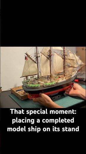 That special moment: the finished Fram takes its place on the stand