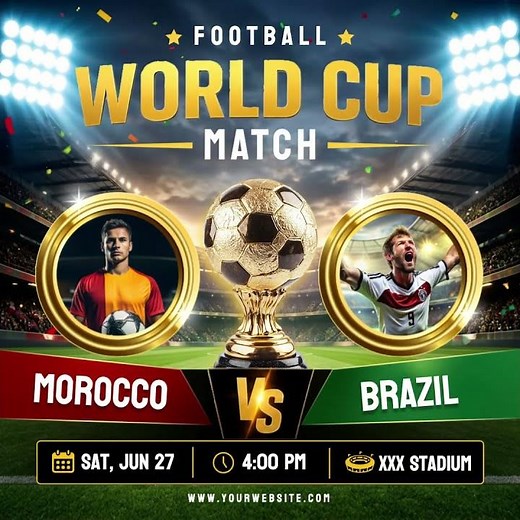 Free Realistic World Cup Football Match Day Invitation Post Video Template (Customizable) - FlexClip