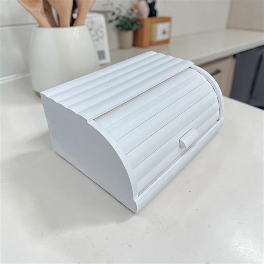 White Wooden Bread Box With Roll Top Lid – Kitchen Countertop Bread Storage Container for Loaf and Baguette, Farmhouse Style - Etsy
