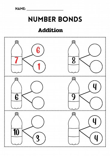 Printable Number Bonds Math Worksheets, Numbers 1 to 20, Kindergarten, First Grade, Homeschool - Etsy