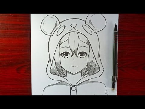 How to Draw a cute anime girl wearing a hoodie | Step by step Drawing tutorial
