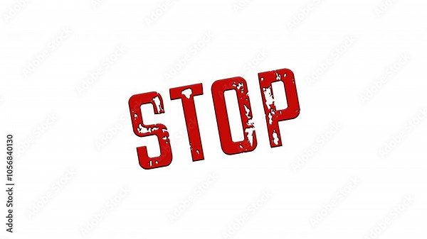 STOP. Stop Impact Banner. Red Text on White Background. Stop Sign Symbol Animation Motion Graphics on White Background.