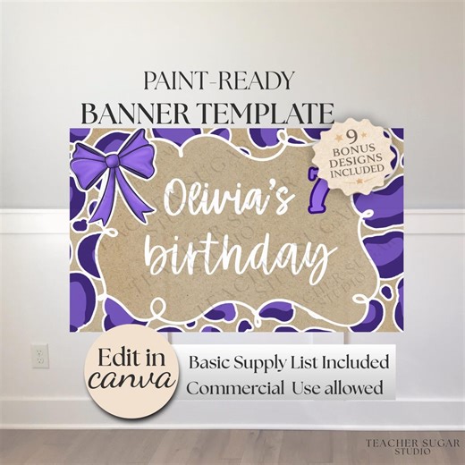 Purple Leopard Birthday Banner Template Editable Canva, Paint Ready Banner Design, Commercial Use Party Decor Digital Download - Etsy