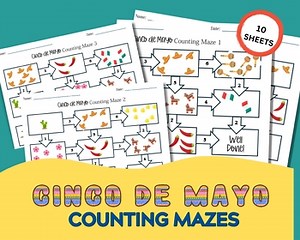 Cinco de Mayo Counting Mazes - 10 different mazes Fun Cinco Counting Activity
