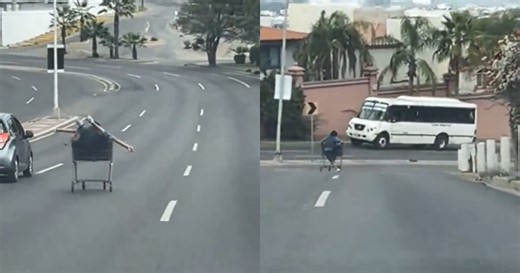 ¿Cómo frena? Hombre se lanza en carrito de supermercado por avenida de Culiacán