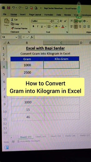 How to Convert Gram (g) into Kilogram (kg) in Excel 📊 #convertformula