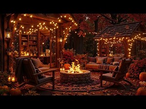 Peaceful Autumn Porch in Forest 🍂 Fireplace Ambience with Smooth Jazz for Cozy Study Moments