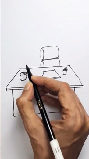 How to draw office table and chair in one point perspective easy for beginners #drawing