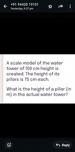 A scale model of a water tower is created with a total height o... | Filo