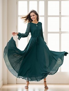 Chiffon Dress, Maxi Chiffon Dress, Chiffon Womens Green Dress, Boho Chiffon Long Dress, Summer Chiffon Dress, Custom Dress, Xiaolizi 5141 - Etsy