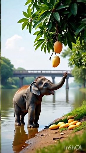 baby elephant eating mangoes
