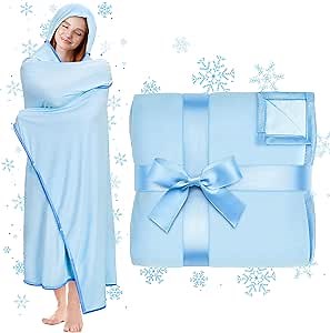 Cooling Wearable Throw Blanket For Hot Sleepers - Breathable Lightweight Cold Summer Blankets For Night Sweats, Absorbs Heat to Keep Cool - Double Sided Sofa, Bed And Couch Throw, 52"X60" Light blue