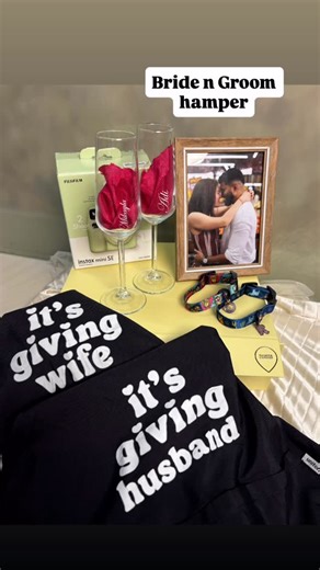 Hamper cuisine on Instagram: "Looking for a Bride & Groom surprise that’s NOT ordinary? 👀✨ This is how you turn a gift into an experience 💛 We recently curated a fully customised surprise hamper for a couple who loves: 🐾 Their cats Romeo & Oscar (yes, proud cat parents!) 📸 Capturing moments together 🍷 Celebrating love in the little things Inside the hamper: ✨ Personalised wine glasses 🐱 Customised collars for their fur babies 👩‍🍳 Custom aprons made just for them 📸 Instax camera to freez