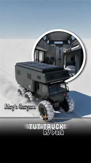 King's Campers on Instagram: "TUT | Expedition Truck | “Arctic Nomad” – AI digital design ultra-rugged low-pressure expedition truck with carbon-panel body, 6x6 drivetrain, oversized flotation tires, roof-mounted solar array and insulated expedition shell; inside, a cold-climate living module with galley, dinette, bunk beds and full winterized systems built for deep-snow exploration and total self-reliance. #tut #expeditiontruck #overland #offroad #winterrig aidigitaldesign kingscampers"