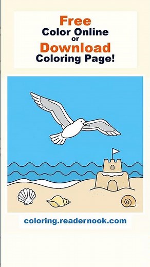 Seagull Flying Over Beach🖍️ Free Coloring Page Online!