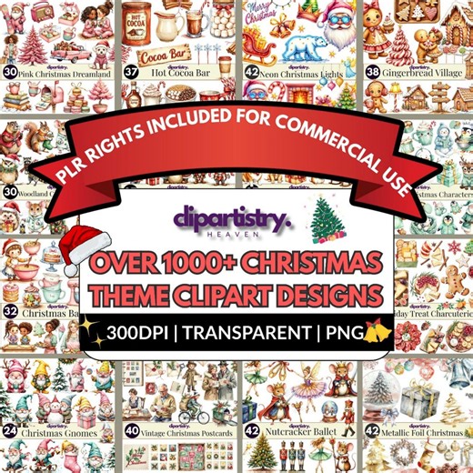 Christmas Clipart Bundle 1000  PNG Graphics With PLR, Commercial Use, Transparent Background, 300DPI Holiday Sublimation Pack - Etsy