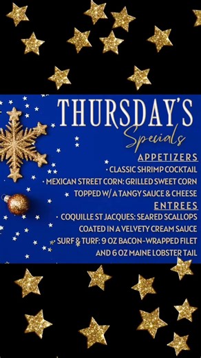 🌟 Introducing Thursday’s Specials at Oak Park Tavern! 🍽️ ✨ Forget cooking tonight and let us treat you to a luxurious dining experience that will sparkle as much as our festive decorations. Our chef has crafted a special menu that is truly next-level, featuring everything from dazzling appetizers with a holiday glow to spectacular entrees perfect for a celebratory night out. 🤌🏻 Think rich, savory, and utterly divine! 🔥 Come cozy up and taste the joy! 🕒 Doors open at 3 PM 🚪 Walk-ins are al
