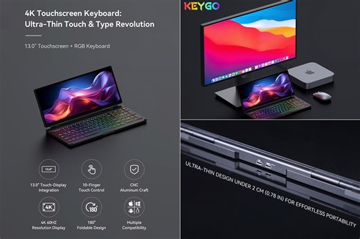 KeyGo Gen 2 Packs a Full-Size Keyboard and a 13″ 4K Touchscreen Into One Compact Unit