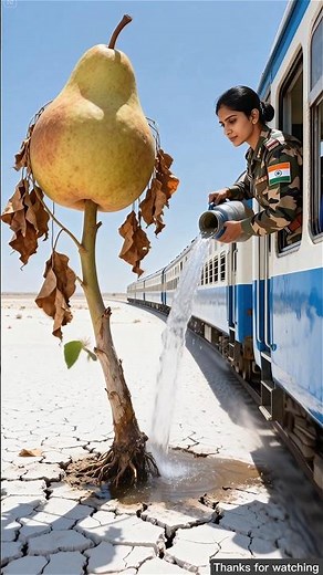 Indian Lady Soldier Waters Pear Tree and Saves It from Drying Up 😭 #ai #plants #save #water