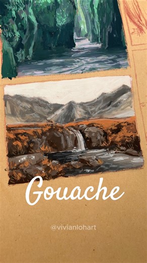 Easy Landscape Painting with Gouache ❤️ #gouachepainting #paintingtutorial #easypainting