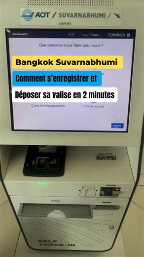 Vincent Leglise on Instagram: "Tu arrives à l’aéroport de Bangkok et tu veux gagner du temps ? 👀 Je te montre comment t’enregistrer sur la borne + déposer ta valise (QR code, scan, tapis) en mode simple et rapide ✅ 📌 Sauvegarde la vidéo pour ton prochain vol ! #Bangkok #Suvarnabhumi #Thailand #Voyage #Aeroport"