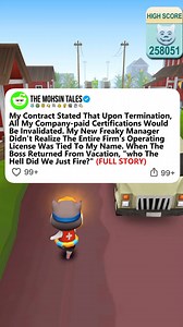 302K views · 4.1K reactions | My Contract Stated That Upon Termination, All My Company-paid Certifications Would Be Invalidated. My New Freaky Manager Didn't Realize The Entire Firm's Operating License Was Tied To My Name. When The Boss Returned From Vacation, "who The Hell Did We Just Fire?" (Full story) | The Mohsin | Facebook