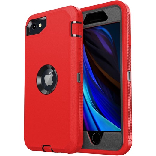 iPhone SE 2022/2020 Case Built-in Screen Protector Shockproof Dust/Drop Proof 3 in 1 Full Body Rugged Heavy Duty Durable Cover for Apple iPhone SE 3rd/2nd Gen 4.7,Red