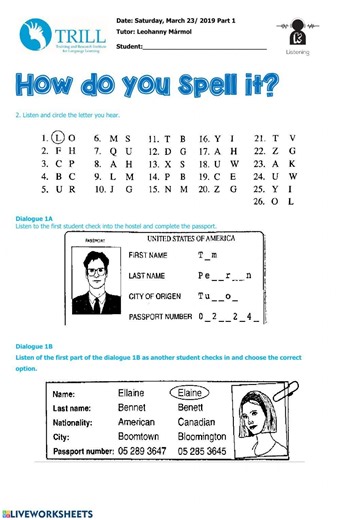 Listening spelling alphabet worksheet