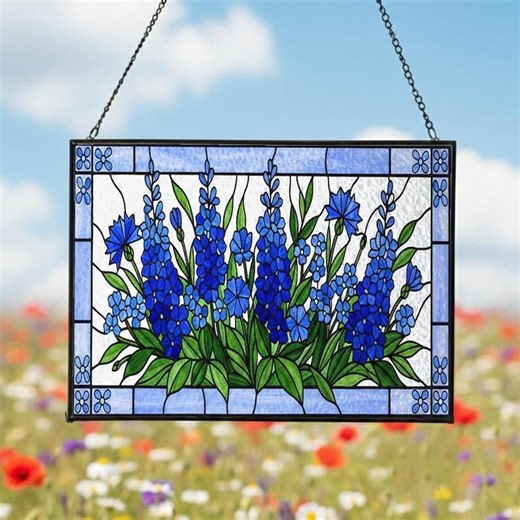 Larkspur Glass Suncatcher: Blue Wildflower Window Hanging - Etsy