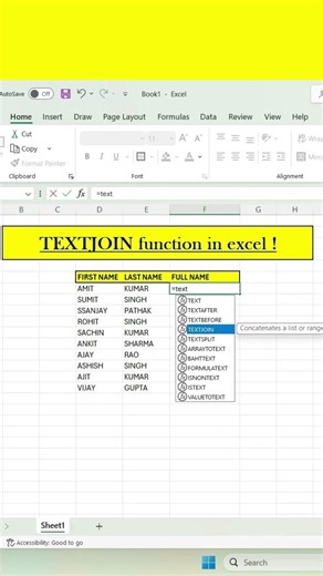 Textjoin Function use in Excel I #excel #shortvideo #shorts #exceltricks
